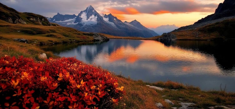 Autumnal Mountain Lake Sunrise photo
