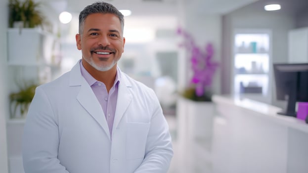 Smiling Professional Doctor in Modern Dental Clinic photo