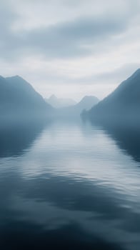 A lake with mountains in the distance photo