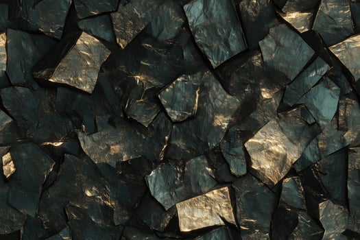 Seamless Gold Obsidian dark slate stones with shiny golden highlights, creating a textured and visually striking surface. photo