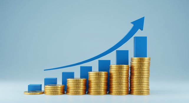 Golden coins and a graph going up photo