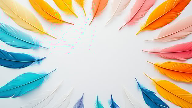 Colorful feathers on white background photo