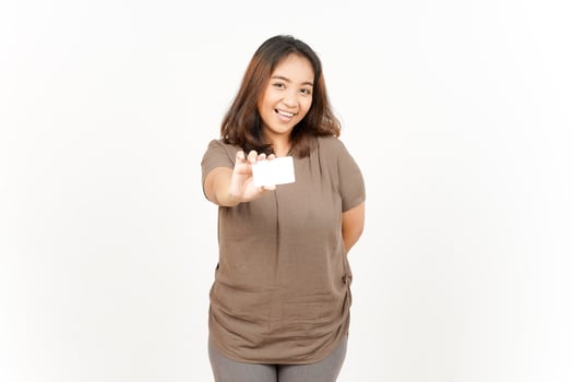 Asian woman holding a blank business card photo