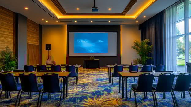Well Appointed Conference Venue Ready For Presentations and Meetings Featuring Projector photo