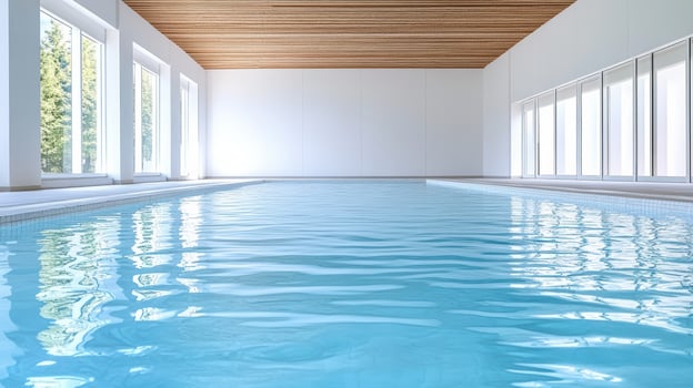 An indoor swimming pool in a large room photo