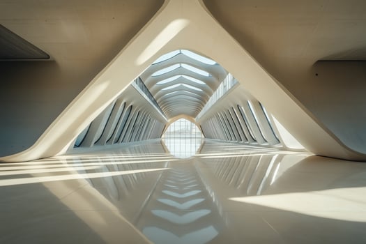 A long hallway with a lot of windows and a lot of light photo
