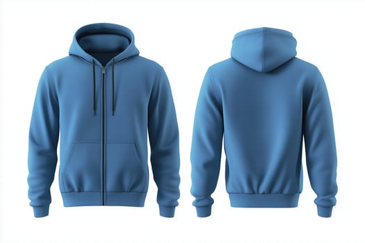 Blue hoodie mockup template, front and back view photo