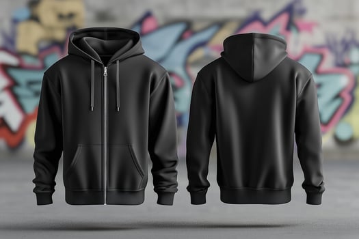 Black hoodie mockup with front and back view photo