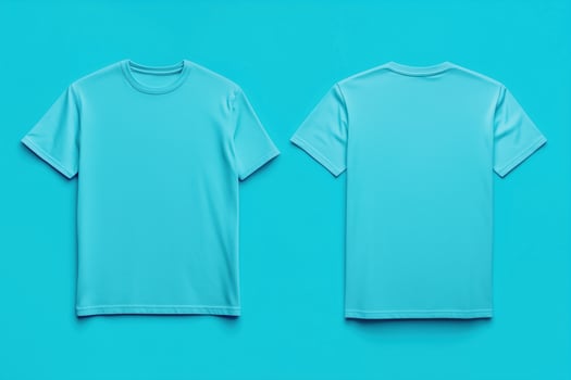 Two blue t - shirts mock mock up on a blue background photo