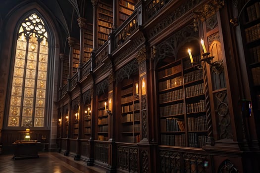 The interior of a library with many books photo