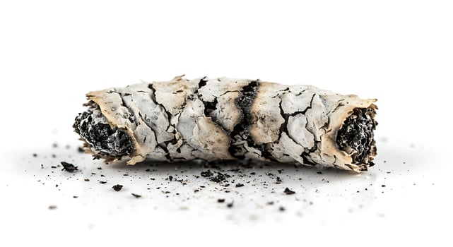 Closeup View of a Smoked Cigarette Butt Ash Detail end grey ashy macro white black photo image stock
