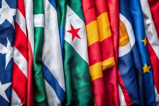 International flags hanging together, showing unity and cooperation photo