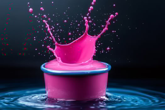 Pink paint splashing from a pink pot submerged in water with black background photo