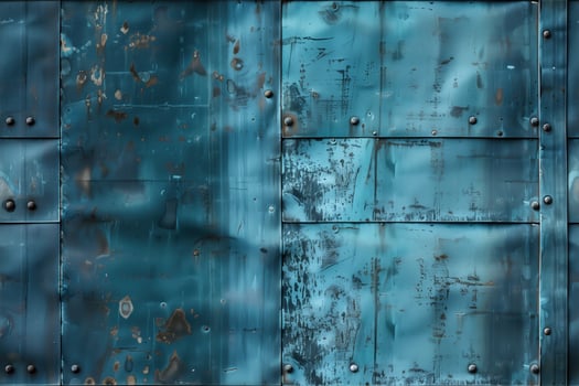 A blue metal wall with rivets and rivets photo