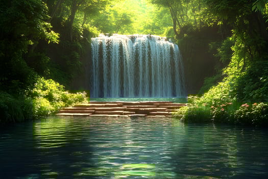 Serene Waterfall in Lush Forest - Tranquil Nature Scene for Relaxation and Inspiration photo