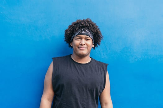 Portrait of a black man with Afro hair in the open air photo