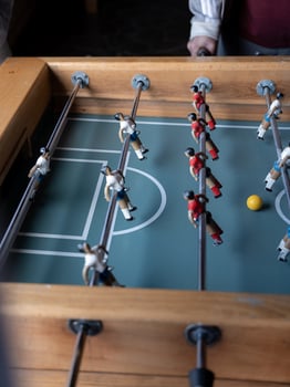 Close up of some red and white table football figures photo