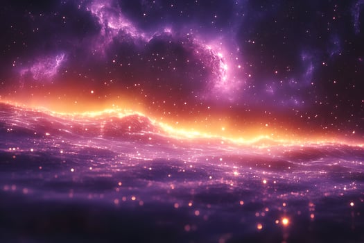 Cosmic Fantasy Landscape with Vibrant Nebula and Starry Sky for Creative Design photo