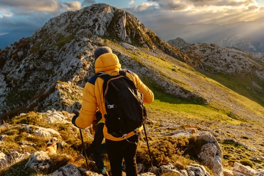 mountaineers hiking on a mountain peak during the day photo