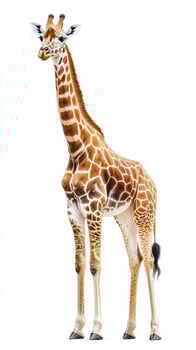 Beautiful giraffe standing gracefully against a plain background with detailed patterns on its coat photo
