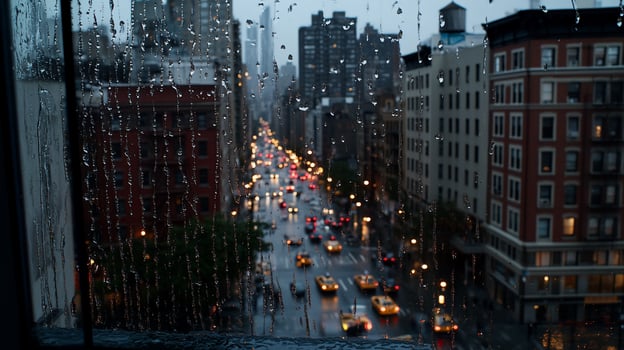Rainy city street view photo