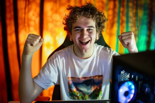 Excited Gamer Winning Online Match photo