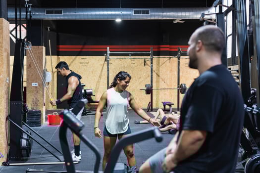 Hispanic sportspeople training in gym photo