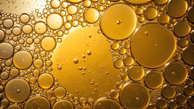 Golden sunflower oil bubble texture photo