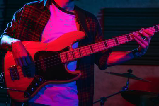Bass Player Performing In A Live Concert photo