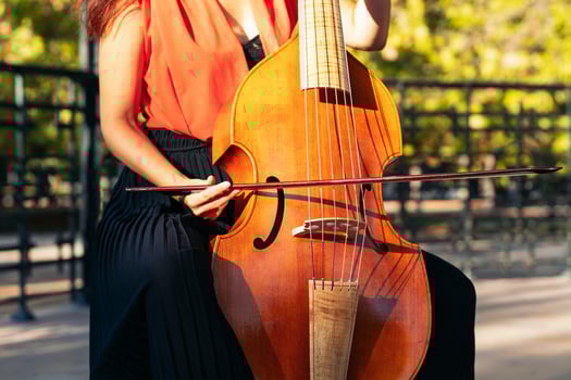 Cropped shot of an unrecognizable woman playing the cello outdoors photo