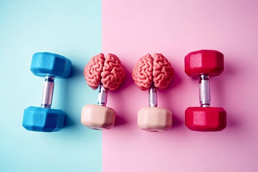Training brains with colorful dumbbells mental fitness concept photo