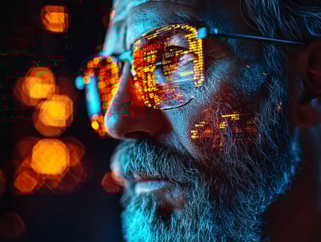In a world increasingly shaped by global economics and intricate financial markets, the seasoned senior man analyzes fluctuating exchange rates with keen perception His thoughtful gaze reflects the photo