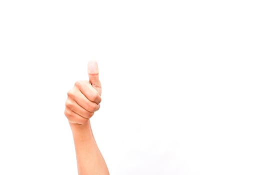 Hand gesture, thumbs up on isolated background, concept of approval sign photo