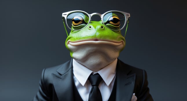 A frog wearing a suit and tie with glasses photo