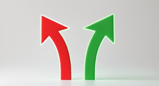 Two red and green arrows pointing in opposite directions photo