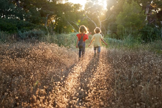 Kids walking in nature together photo