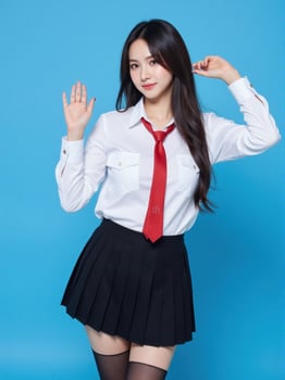 Young asian woman in school uniform posing for the camera photo