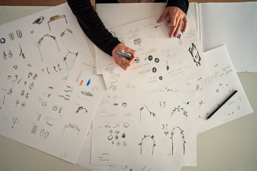 Cropped designer drawing collection of accessories photo