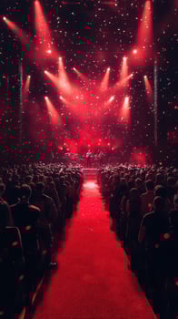Concert performance under dramatic red lights with an enthusiastic crowd enjoying live music photo