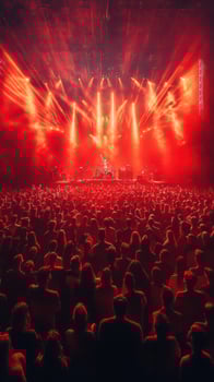 Intense concert atmosphere with vibrant red lights illuminating a captivated audience at a live music event photo