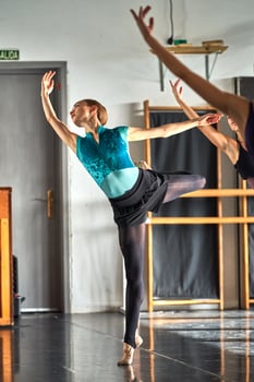 Two women in a dance studio performing a dance photo