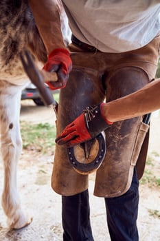 A man is holding a horseshoe in his hand photo