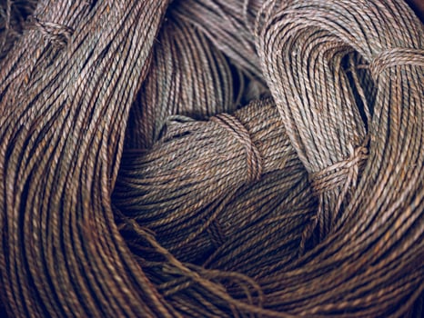 Heap of tied ropes in countryside photo