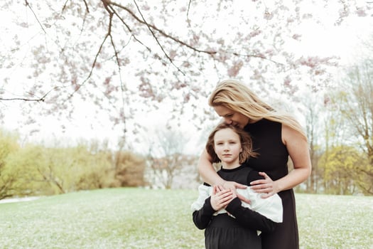 Mother and daughter in the park photo
