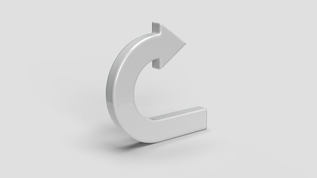 white 3D return symbol on white backdrop, left view photo