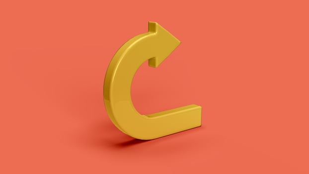 yellow 3D return symbol on red backdrop, right view photo