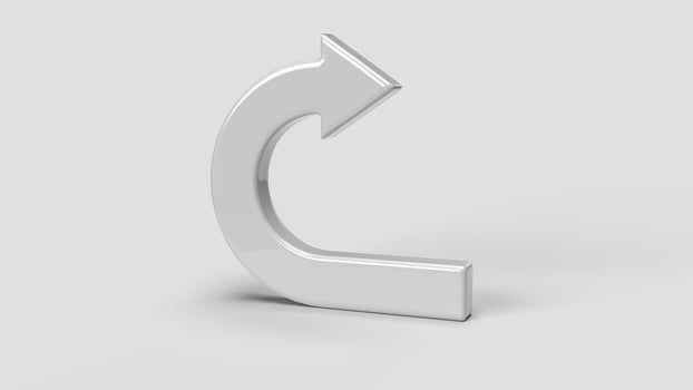 white 3D return symbol on white backdrop, right view photo