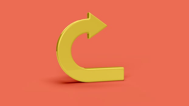 yellow 3D return symbol on red backdrop photo