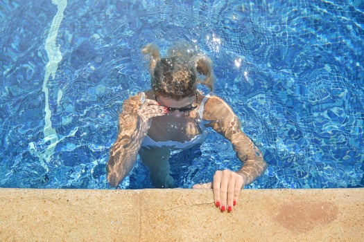 Woman in bikini in swimming pool alone photo