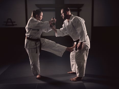 Krav Maga teacher training man to defend photo